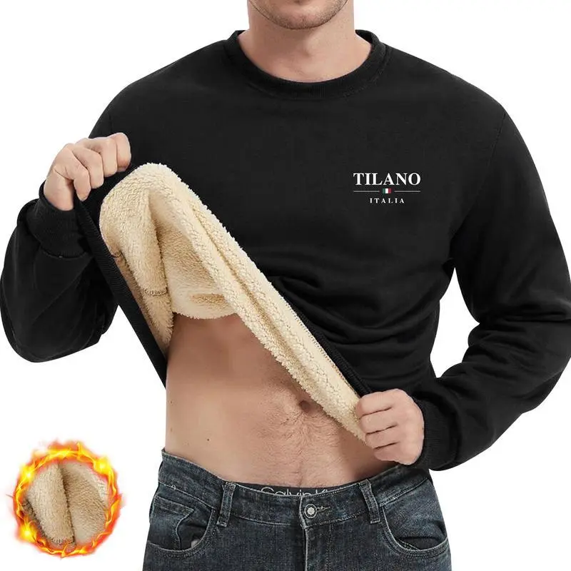 Men'S Cozy Fleece-Lined Sweatshirt - Warm Autumn & Winter Pullover with Mountain Print, Long Sleeve, Round Neck, Casual Style, Cozy Clothing | Casual Style Top | Fleece Lined Comfort, Thick