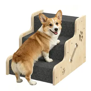 TIMHAKA Dog Stairs for Small Dogs, Wooden 3 Step Dog Steps for Bed Couch & Chair, Non-Slip Pet Stairs for Old Short-Legged Dogs & Cats with X-Brace Support