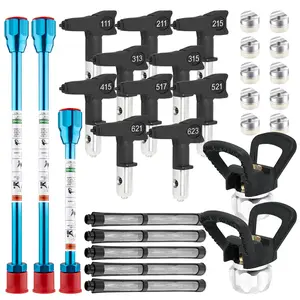 20-Piece Airless Paint Sprayer Gun Parts Kit - 10 Reversible Nozzles and Tip Seats + 3 Extension Rods + 2 Drip-Free Twist-On Tip Guards + 5 Spray Gun Filters, for Spraying Coatings such as Latex Paint and Paint