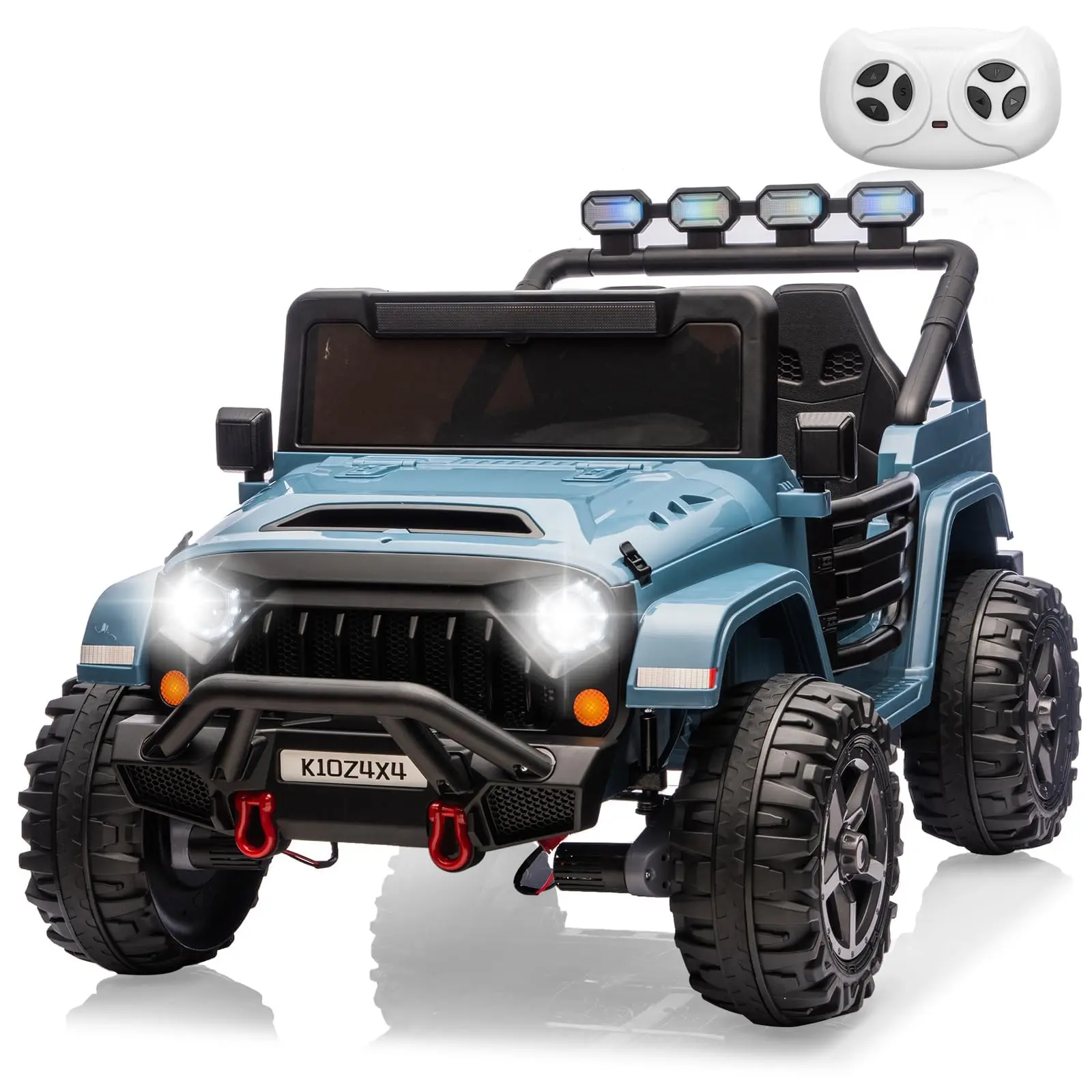 Child-Safe 2-Seat 24V Battery-Powered Ride-On Car for Kids, 4x4 Drive Off-Road Truck with Remote Control, Shock Absorption, 3 Adjustable Speeds, LED Lights, Bluetooth Music & Custom License Plate