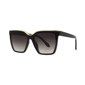 Mad Shade Bold Black Square Frame with Gold Top Bar Accent UV400 Lens – Oversized Retro 90s Inspired Shades #57