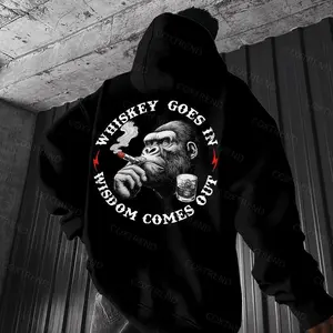 Whiskey Goes In Wisdom Comes Out Printed Men's Hoodie, Graphic Hoodie Casual Fleece Fabric Hooded Sweatshirt Trendy Tops for Women for Men, Perfect Gift