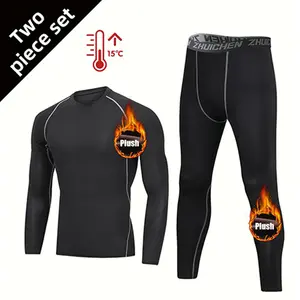 Men's 2-Piece Thermal Compression Set, LongSleeve & Pants, Breathable andStretchy Base Layer for Running, Cycling andTraining in Cold Weather, Compression Tops