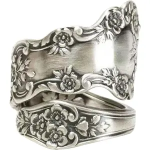 925 Sterling Silver Oxidized Spoon Ring Adjustable Ring Jewelry Gifts for Women