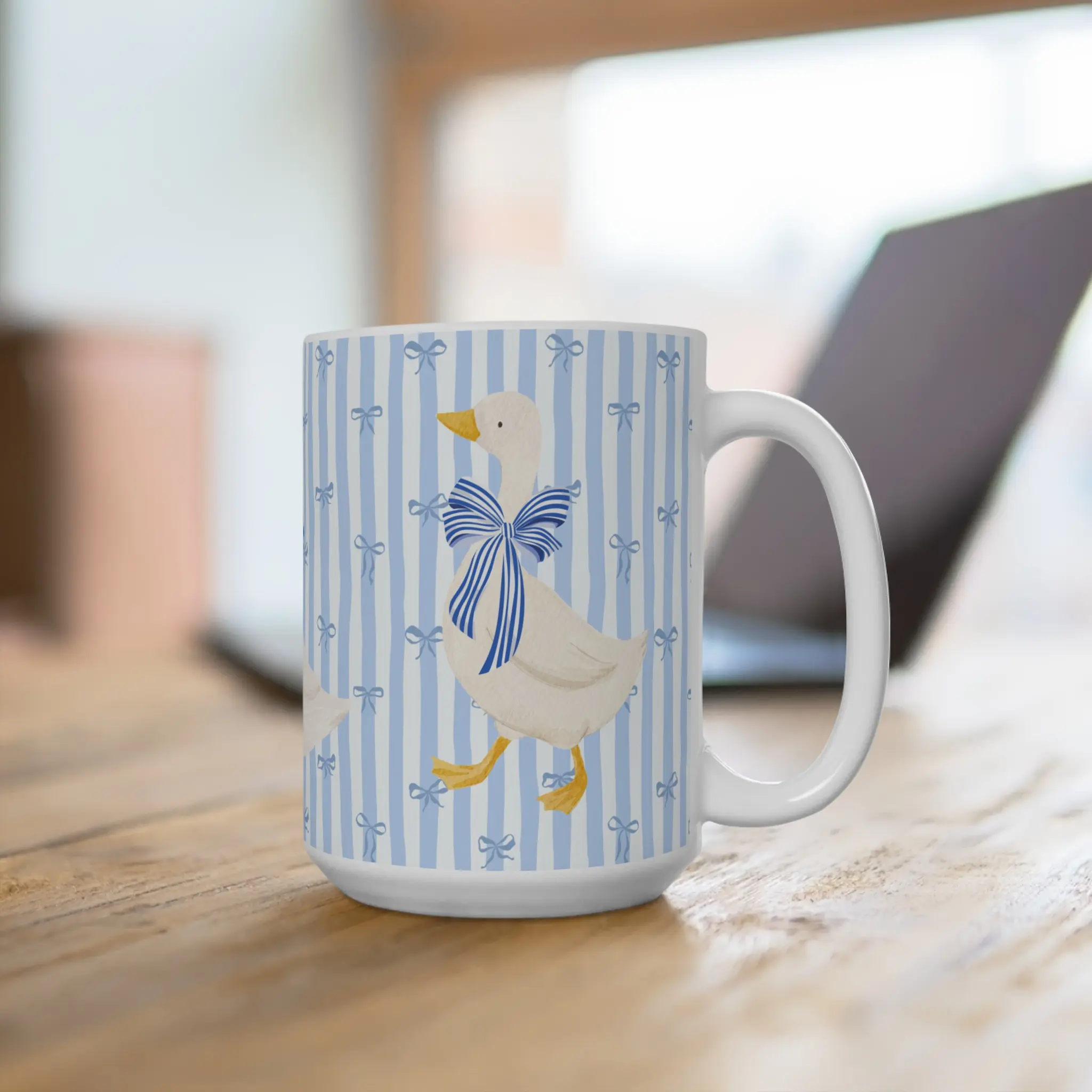 Cottage Core Country Goose Mug | Blue Striped Goose Ceramic Mug