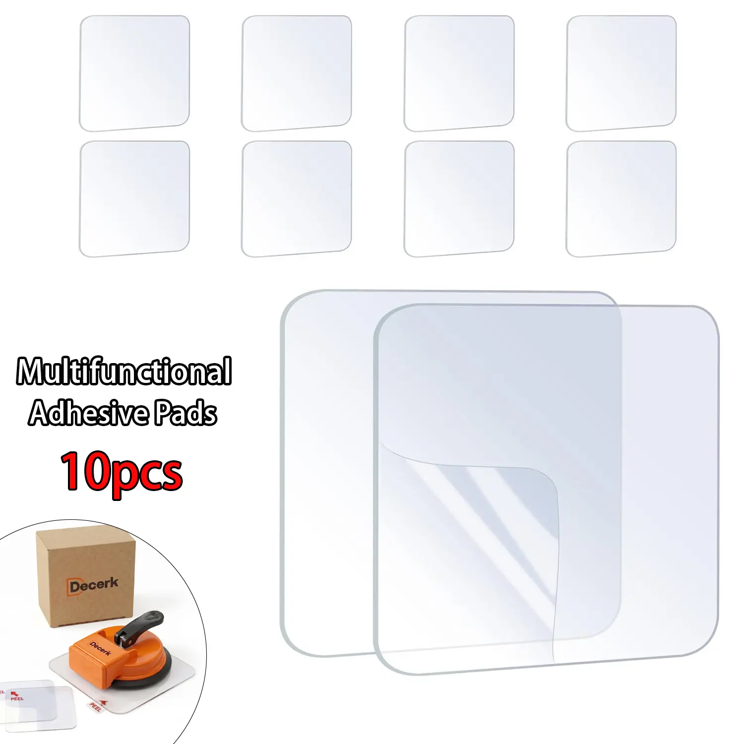 Clear 5.5'' Adhesive Pads 10 PCS, Double Sided Sticky Pads for Suction Cup on Wood Floor Tile, No Drilling Wall Mounting Tape for Hooks, Removable Reusable Gel Pads