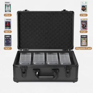 Graded Trading Collectible Card Storage Box 64 Card Slots for PKMN & TCG Game Anime Sports Slabbed Cards, High-Strength Aluminum Case Organizer for PSA/CGC/HGA/BGS/SGC Slabs