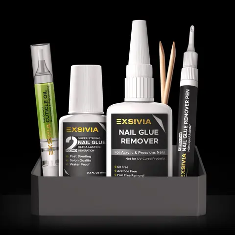Exsivia Nail Care Essential Kit - Bundle With Nail Glue, Nail Glue Remover, Cuticle oil & Nail Glue Remover Fast Remover Gel Nail Glue Remover