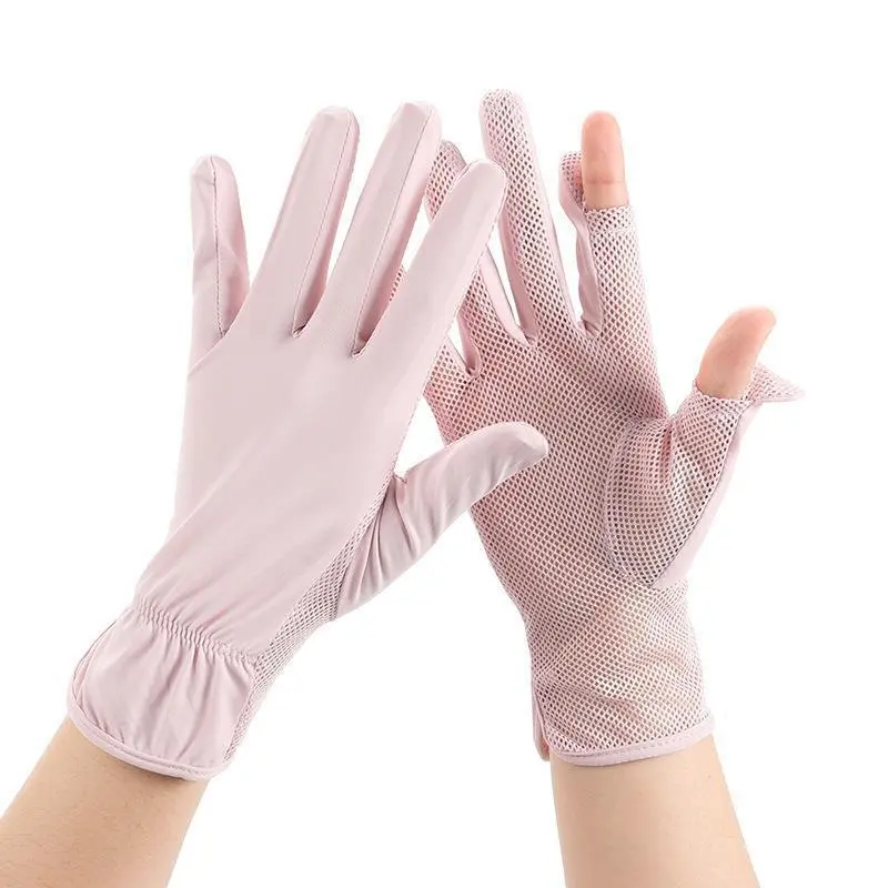 Women's Youth Heat and Sun Protection Sports Gloves, UV-Resistant, 2-Finger Flip-Top, Breathable Mesh Cooling, Touchscreen-Compatible, Non-Slip for Hot Weather Golf, Driving, Sightseeing, Camping, Female