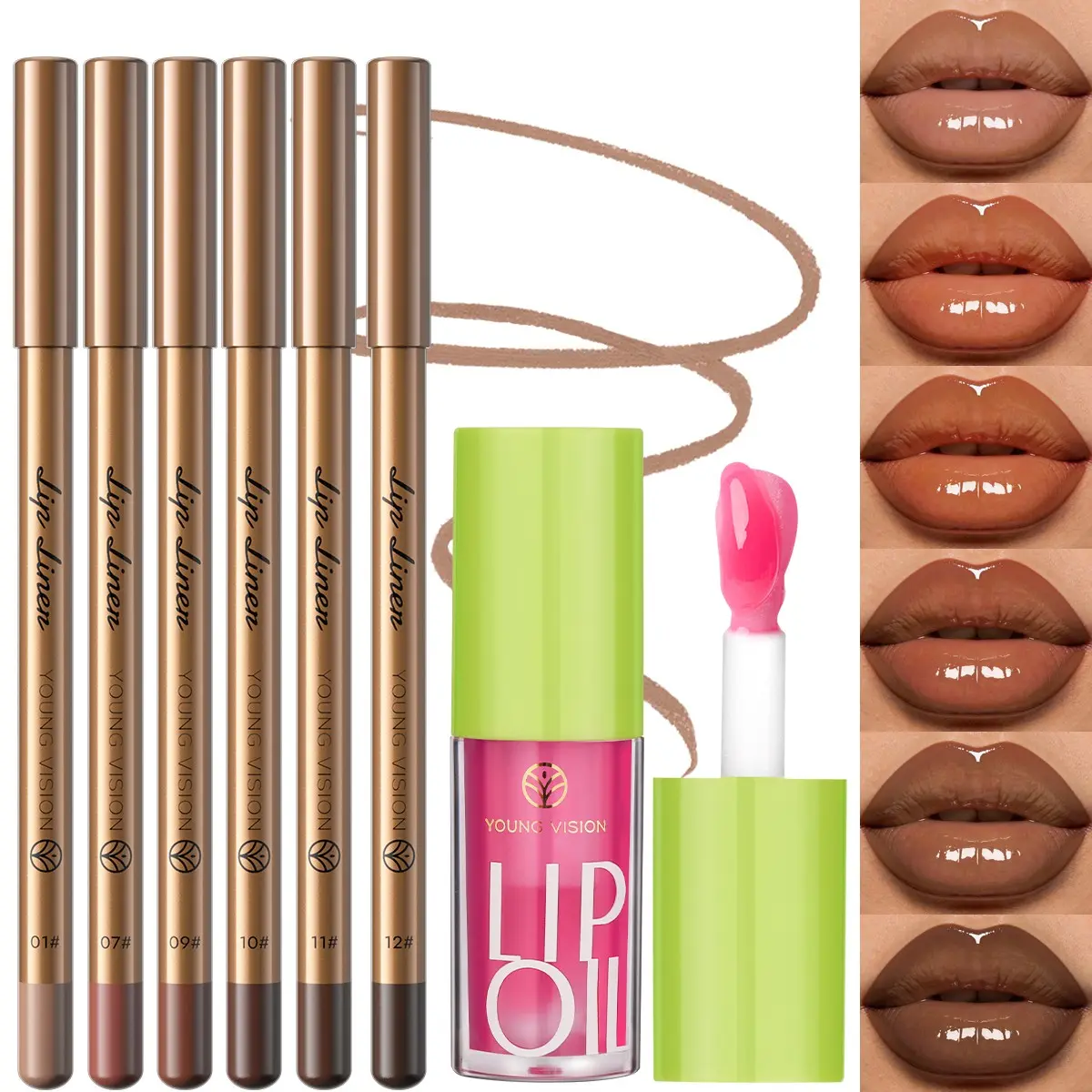 Two-Piece Lip Liner and Gloss Set, Glossy, Matte Texture, Moisturizing Shine, Moisture, Long-Lasting Color, Multi-Color System, Bright Lips Effect, Makeup, Lipliner, All Day Lipliner