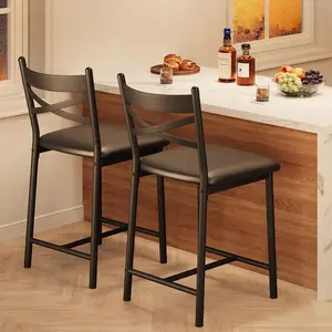 Gaomon 22.4 in Counter Height Bar Stools Set of 2 - X-Shaped Back, Thick Cushion Indoor Bar Chairs for Dining Room, Kitchen Counter - Rustic Brown and Black-A