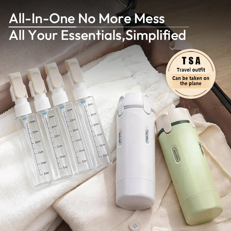 2Pack 4 in 1 Travel Dispenser Bottle,TSA Compliant Travel Bottles Set, Leak Proof Travel Size Containers,Refillable Shampoo Lotion Conditioner for Travel,Camping portable set Makeup Tools Set Makeup Brush Washer Plastic Cosmetic Storage Compact