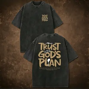 1 Piece, 230G Double-Sided Water Wash, Believe In God's Plan1 Piece, Washed Printed T-Shirt 230g, High-Quality Batik Cotton Retro Fashion Brand T-Shirt, A Certain Thickness Suitable For Summer T-Shirts, Holiday Gifts.