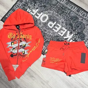 Ed hardy orange crop jacket with matching shorts