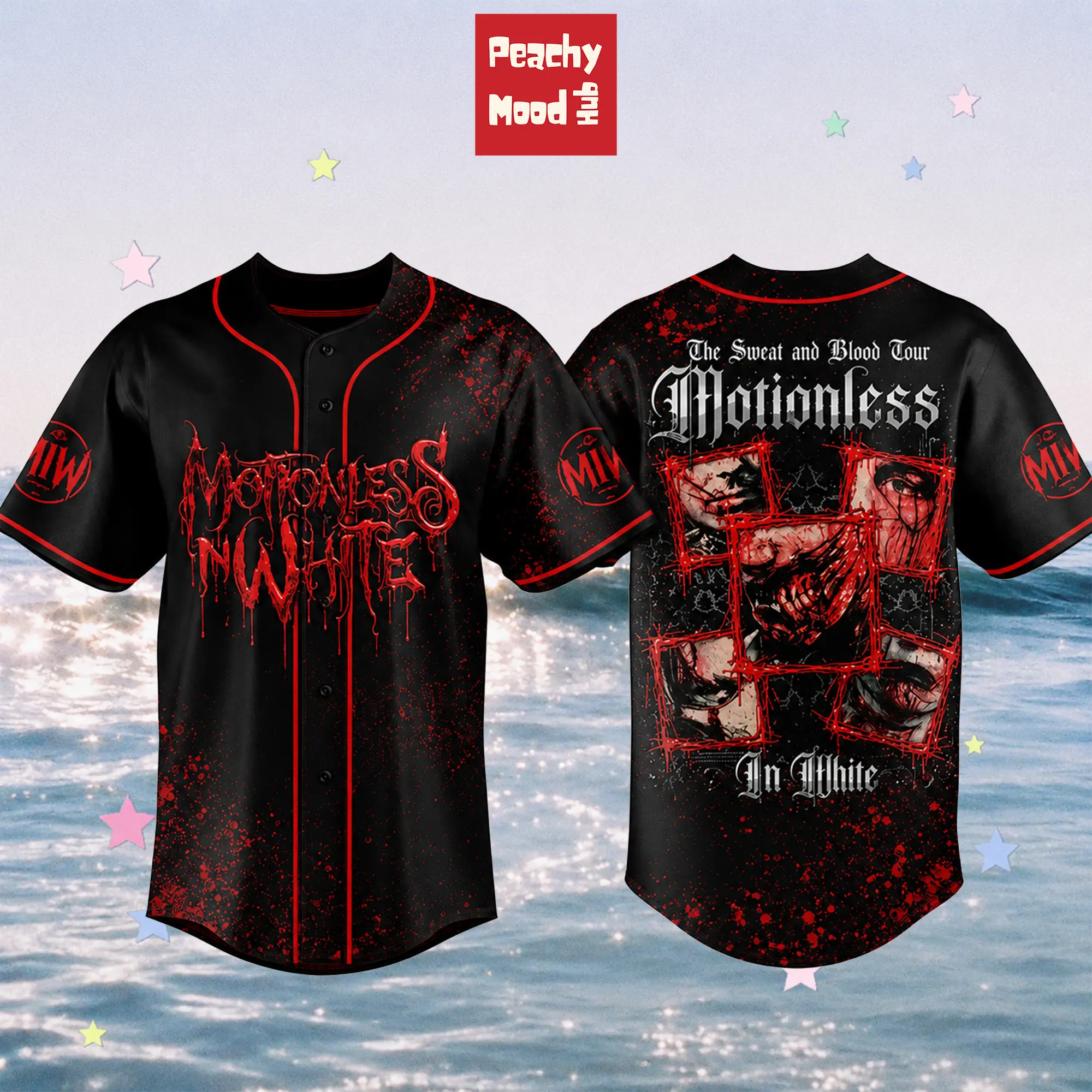 Motionless In White Sweat and Blood Tour Baseball Jersey, Limited Edition Concert Fan Merch, Metalcore Rock Music Apparel, Gothic Streetwear Jersey, Gift for Fans