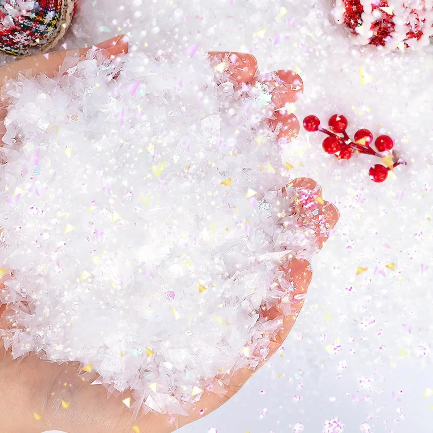 8.8oz Christmas Artificial Flake Snow Twinkles Fake Snow Sparkling Snow for Crafts, Powder Filler Snow for Christmas Party Decoration Supplies