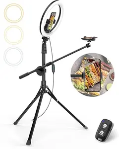 12" Selfie Ring Light with Stand and Overhead Phone Mount, 62" Foldable Tripod for iPhone with Ringlight, Phone Light for Video Recording,Cooking,Photography,Live Streaming