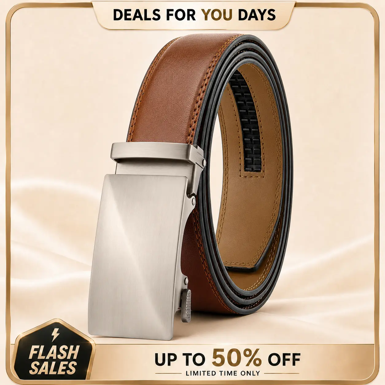 Adjustable Ratchet Belt for Men, 35mm Genuine Leather Fashion Design Belt with Automatic Buckle, Sturdy and Durable for Jeans, Fashion Belt, Adjustable Belt