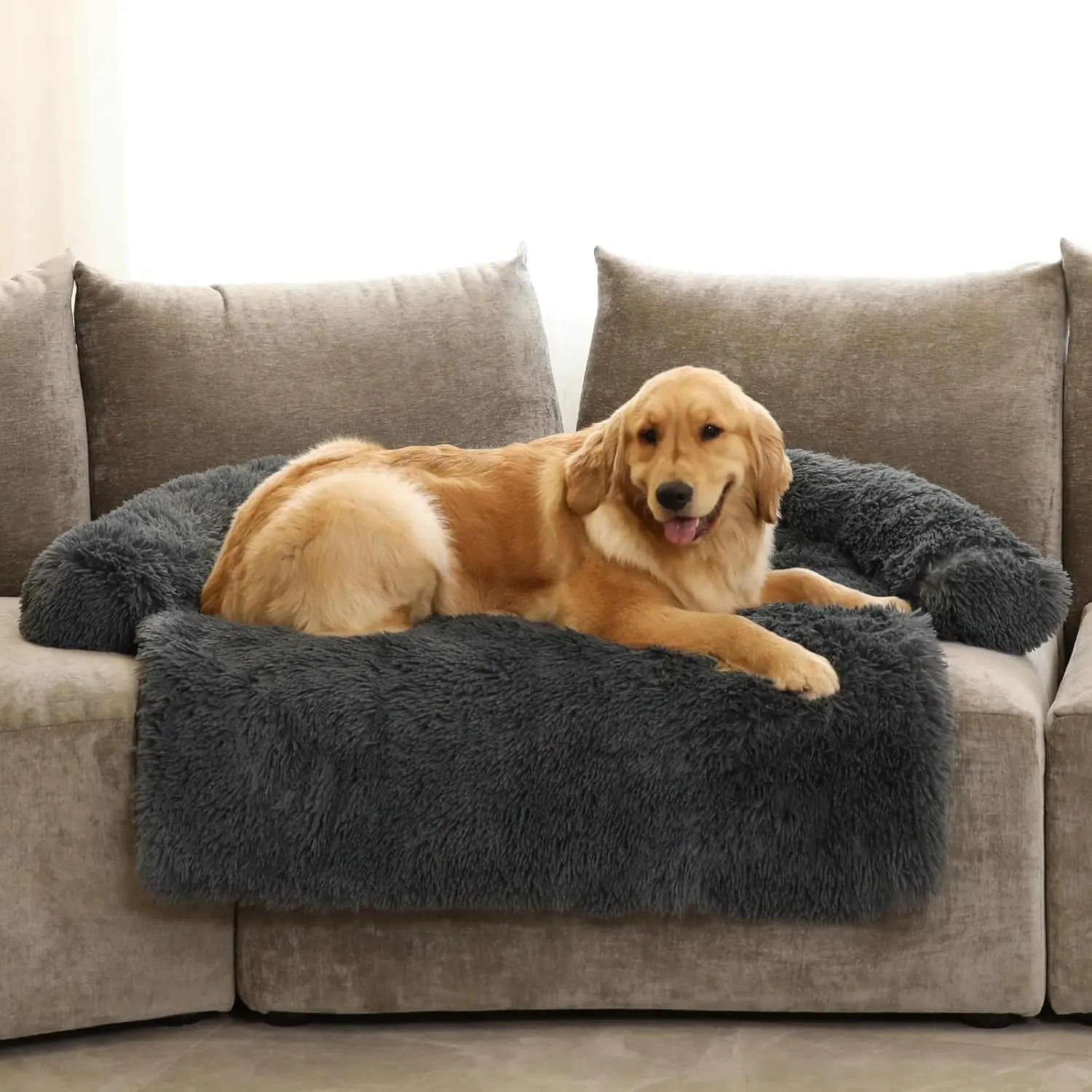 Calming Dog Bed - Plush Dog Mat with Removable Washable Cover for Large Medium Small Dogs and Cats - Comfortable Design for Pets
