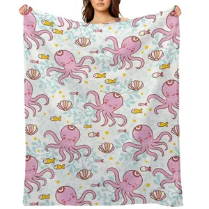 Charming Octopus Cozy Blanket Classic Comfortable Flannel Nap Blanket Decorsfor Couch, Perfect Autumn Gift Outdoor Soft Blanket