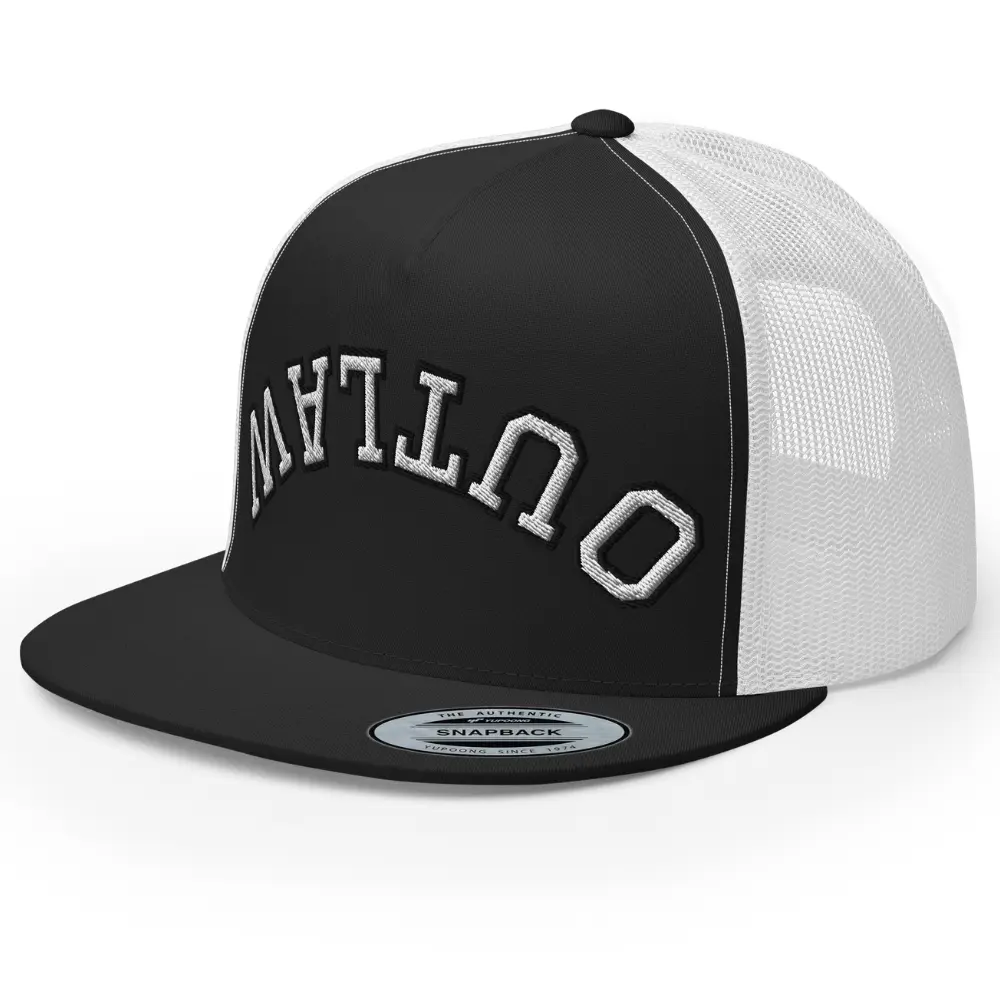 RIVEMUG NX Upside Down Outlaw Embroidered Flat Bill Trucker Hat High Crown Adjustable Cap