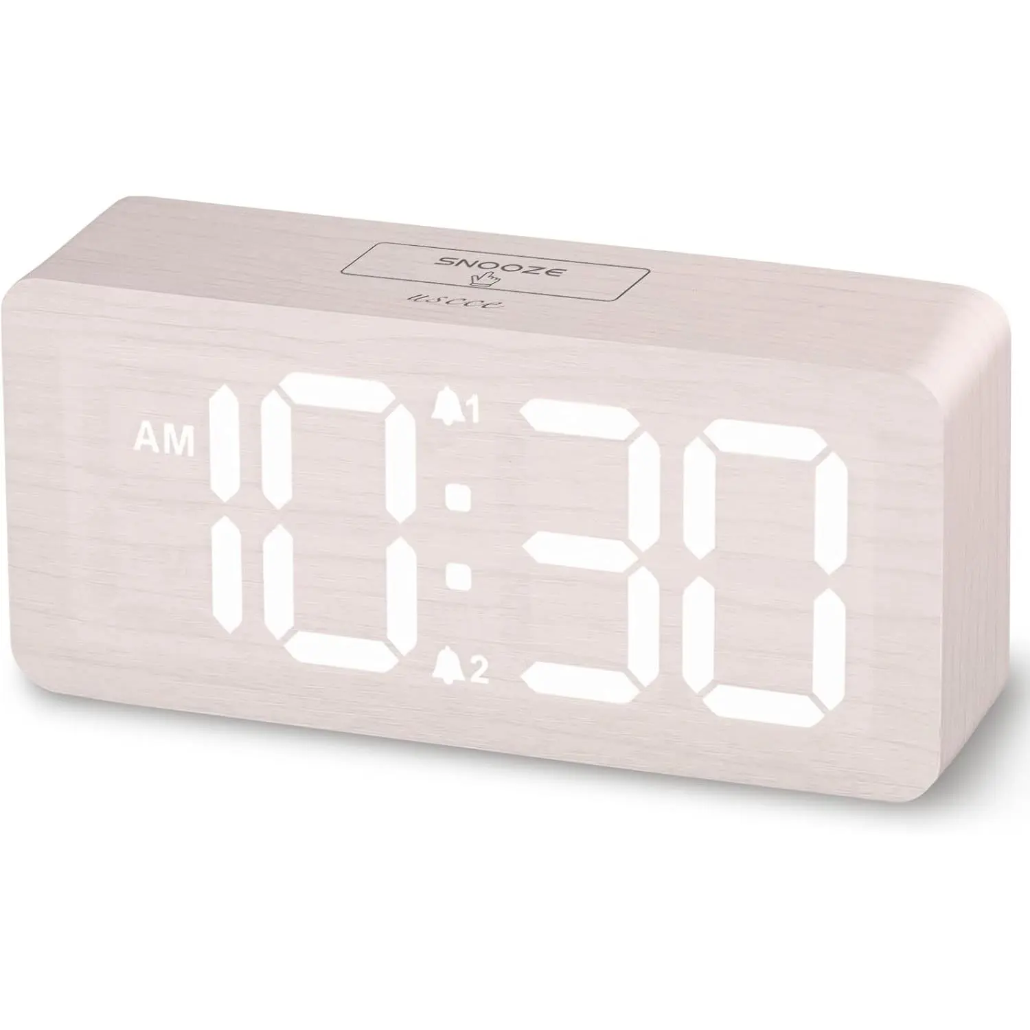 Wooden Digital  Clocks for Bedrooms: Dimmable Dual  Clock with Large Numbers for Bedside Desk - Loud  for Heavy Sleepers with Volume Control -  Decor & Gifts