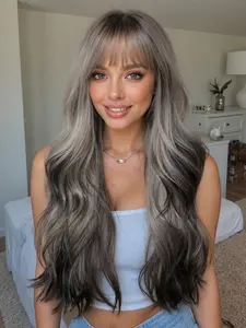 26-Inch Gradient Long Curly Wig for Women, Party & Performance, Elegant Synthetic Hair, All Ages, No Face Shape Restriction
