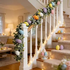 10pcs Easter Egg Eucalyptus Vine Set, Realistic Eucalyptus Leaf Colorful Spotted Foam Eggs Hanging Decor, Spring Festival Party Atmosphere Decoration