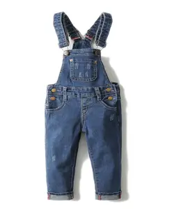 KIDSCOOL SPACE, 3-8T Kids Ripped Denim Bib Overalls, Slim Skin-Friendly Casual Baggy Outfits