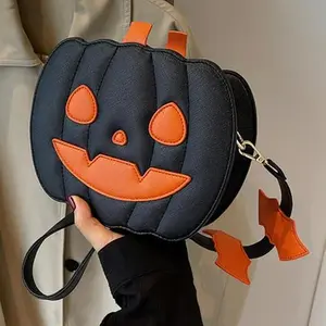 Halloween Purse Pumpkin Purse Crossbody Bag Novelty Devil Shoulder Bag PU Leather Halloween Pumpkin Crossbody Purse