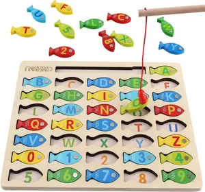 Magnetic Wooden Fishing Game Toy for Toddlers – Alphabet ABC Letters & Numbers Catching Game, Montessori Preschool Learning Toy, Math & Counting Educational Puzzle