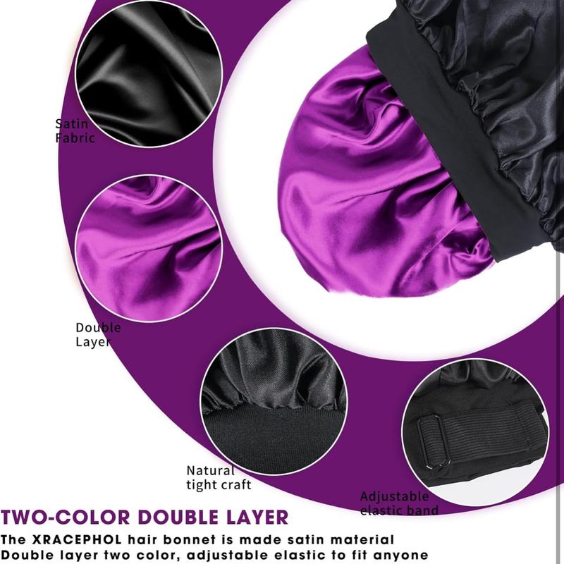 Adjustable Double Layer  Bonnet for Black Women Sleeping -  Sleep Cap for Curly Hair, Lightweight and Skin-Friendly Accessory black woman   satin silk black woman Bean Paste &Pink Haircare Heatless Elastic