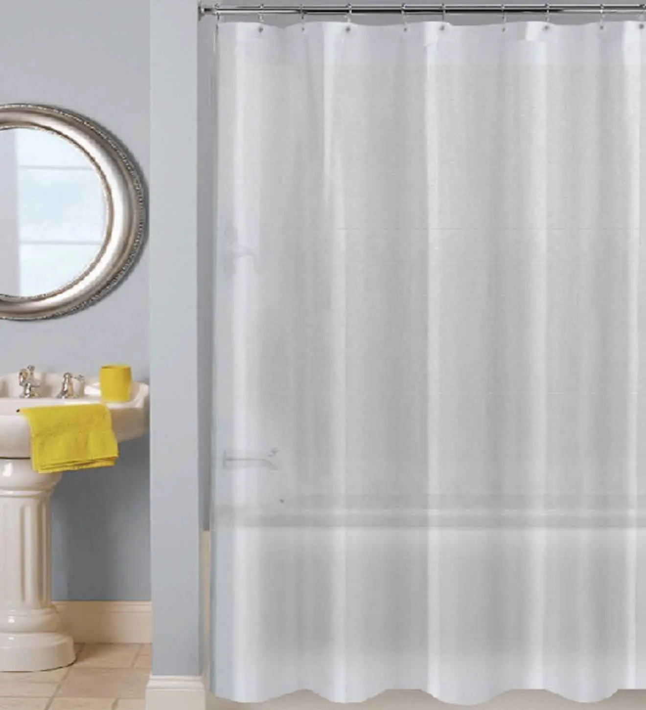 Mocassi Vinyl Waterproof Shower Curtain with 3D Graphic Print and Clear Panel, Premier Bath Collection