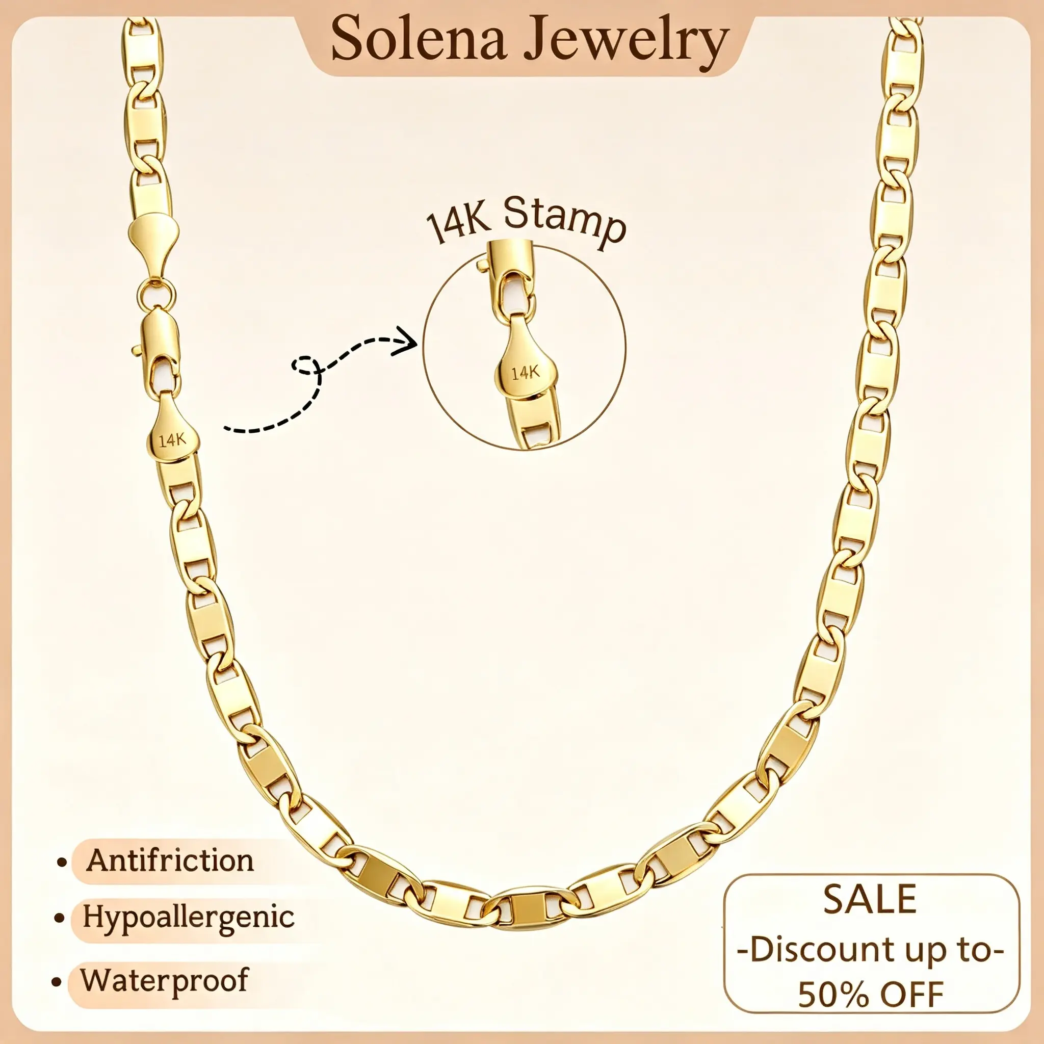 14K Gold Plated Chain Necklace for Men, Figaro Chain Necklace for Men&Women- 24" 6mm, Hip Hop Jewelry, Waterproof Anti Tarnish Necklace, Trendy Fashion Chain Gift for Him