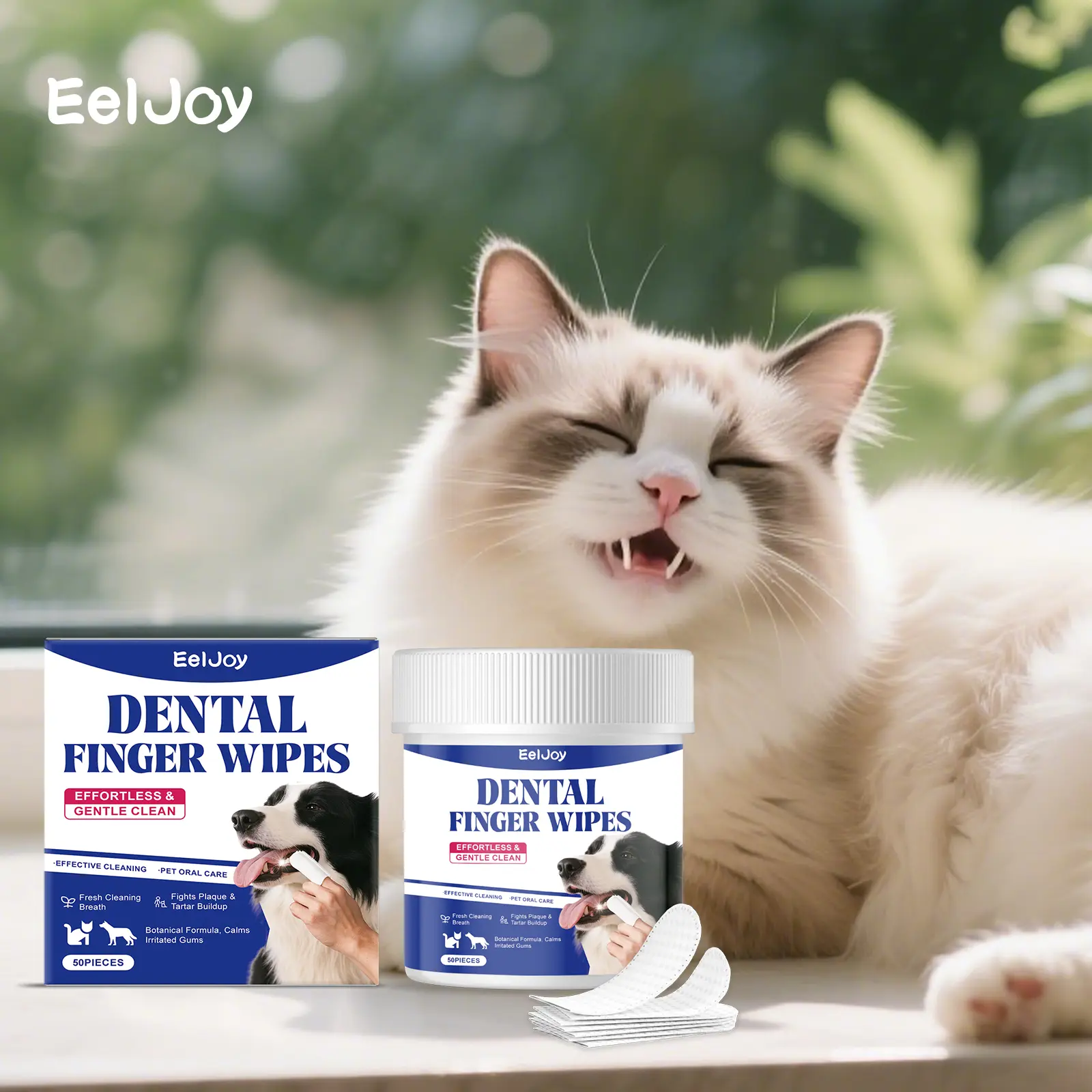 Pet Tooth Cleaning Wipes - Gentle Ingredients Care for Your Pet's Mouth, Finger Sleeve for Cleaning and Removing Tartar