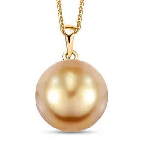 AAA Golden Pearl Pendant Necklace in 18K Yellow Gold 20 Inches Christmas Gifts