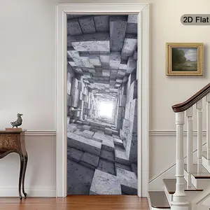 2D Abstract Door Stickers, Self-Adhesive Wall Art, Robot Space Design, Geometric Maze, Home Decor for Bedroom, Living Room, Office