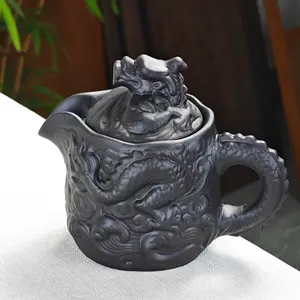 Handcrafted Purple Clay Teapot Ceramic Teapot for Home Use with Dragon Design and Tea Set Features