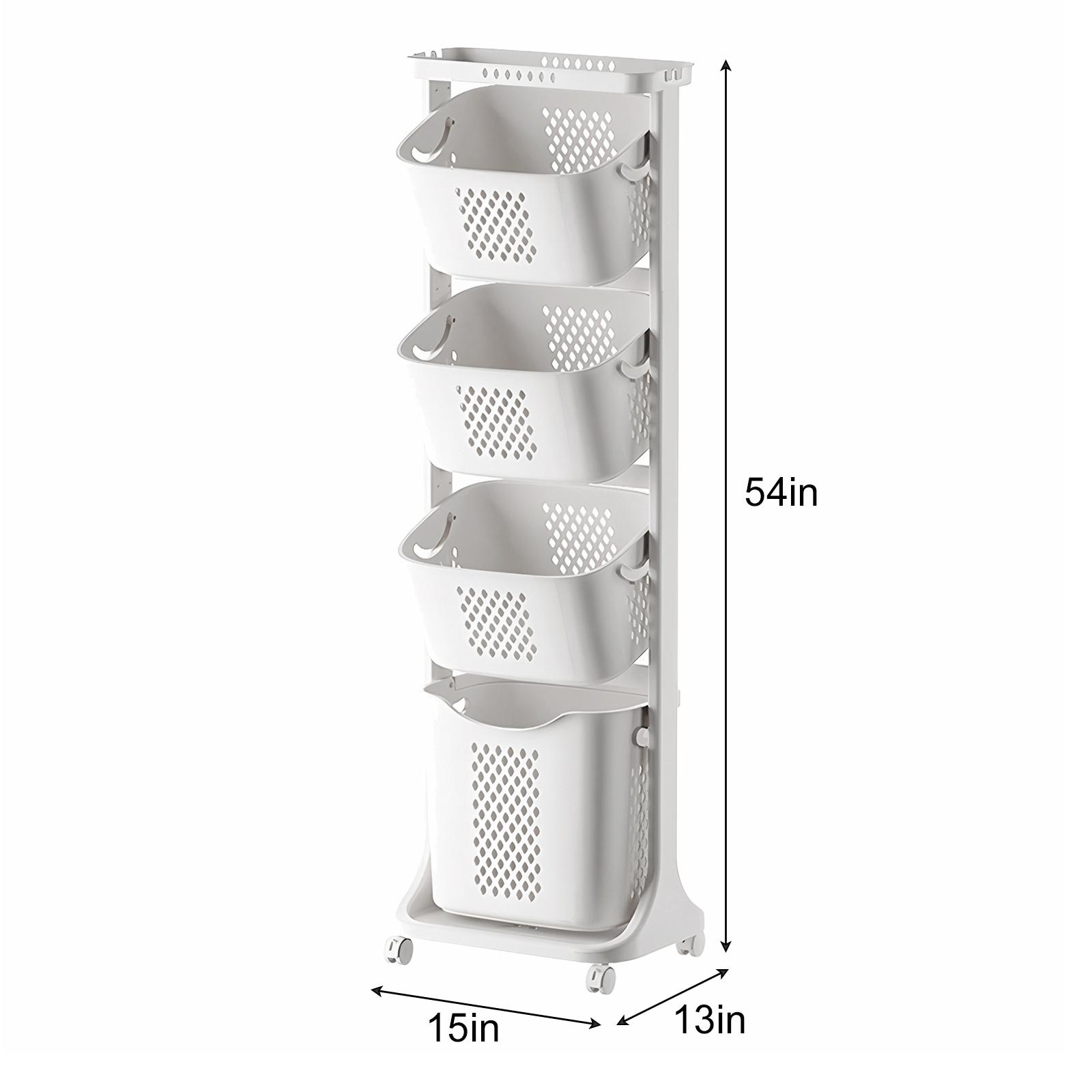 4-Tier Rolling Laundry Hamper Sorter, White Home Organizer Storage Cart with Removable Baskets and Wheels for Dirty Clothes Organization
