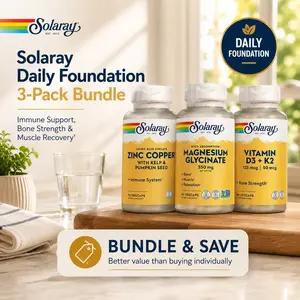 Solaray Daily Foundation 3-Pack Bundle — Magnesium Glycinate + Vitamin D3/K2 + Zinc Copper