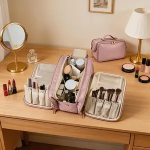 Women's Large-Capacity Foldable Makeup Bag - Multi-Compartment Portable Travel Cosmetic Organizer, Beauty Storage Pouch
