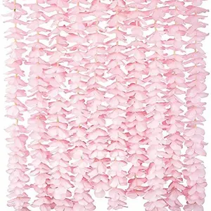 12/24 Pack 3.2 Feet / 39 inch Wisteria Artificial Fake Hanging Flowers Silk Vine Ratta Plants Leaf Garland for Home Wedding Party Garden Outdoor Greenery Wall Decoration Pink