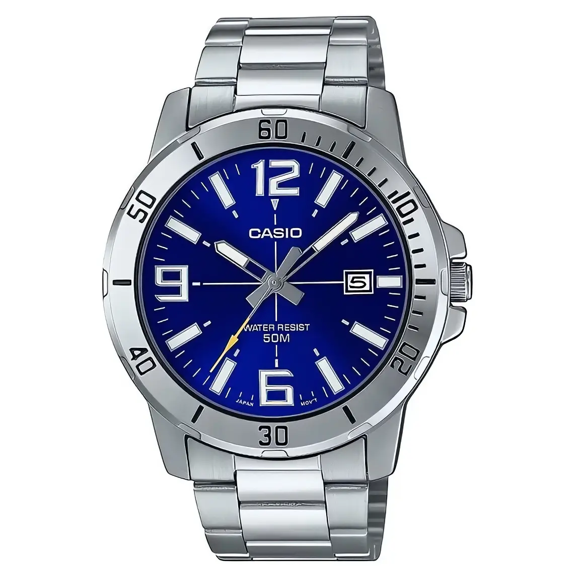 Casio Men's Blue Dial Water Resist 50M Stainless Steel Watch with Date Display