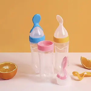 90ml/3oz Silicone Feeding Bottle With Spoon & Stand - Multifunctional Tableware For Food Dispensing & Feeding(1pcs）