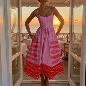 Bohemian vintage fish-print mini dress, elegant slip dress, kimono mini dress, cute, pink series, cozy dress, sweet