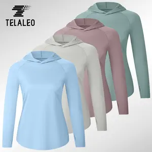 TELALEO 4 value pack Women’s Quick Dry Running Hoodie – Lightweight Long Sleeve Workout Tops with Thumb Holes, Sun Protection Hooded Jacket