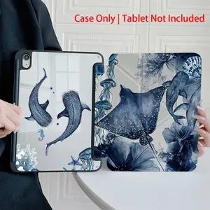 Deep Sea Ink Charm Biological Pattern, with adjustable stand and pen slot, foldable anti slip Y-fold TPU protective cover, suitable for Samsung, iPad mini, iPad Air, iPad Pro/iPad 10th generation, 11th generation and other series of iPad protective covers