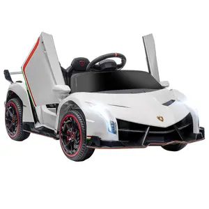 Kids Electric Car with  Bluetooth, 12V Ride on Car with Butterfly Doors, Remote Control, Portable Battery, Suspension System, Horn, Songs, Lights, White