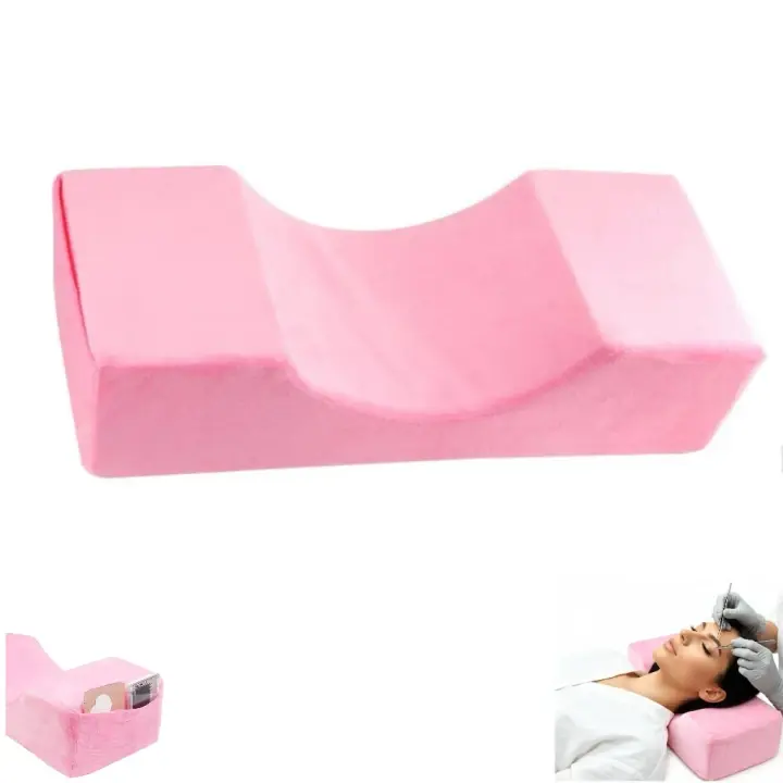 Lash Bed Pillow with Neck Support, Eyelash Extension Beauty Sleep Pillow, Curved Memory Foam Beauty Pillow for Eyelash Extensions, Tattooing, Make Up, Two Pockets for Tools on The Sides, Suitable for Home & Salon Use