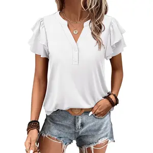 ANRABESS Womens Dressy Casual Tops Ruffle Short Sleeve V Neck Shirts Elegant Business V-Neck Work Blouse ANRABESS Womens Dressy Casual Tops Ruffle Short Sleeve V Neck Shirts Elegant Business V-Neck Work Blouse